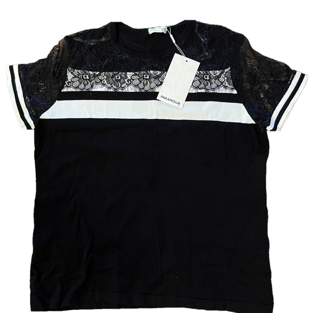 NWT Paramour Black Short Sleeve Lace Boho T-Shirt Top XL